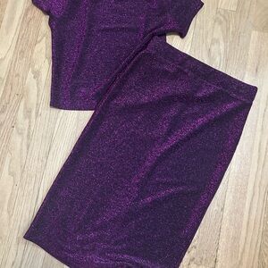 Elegant Magenta Glitter Skirt Set